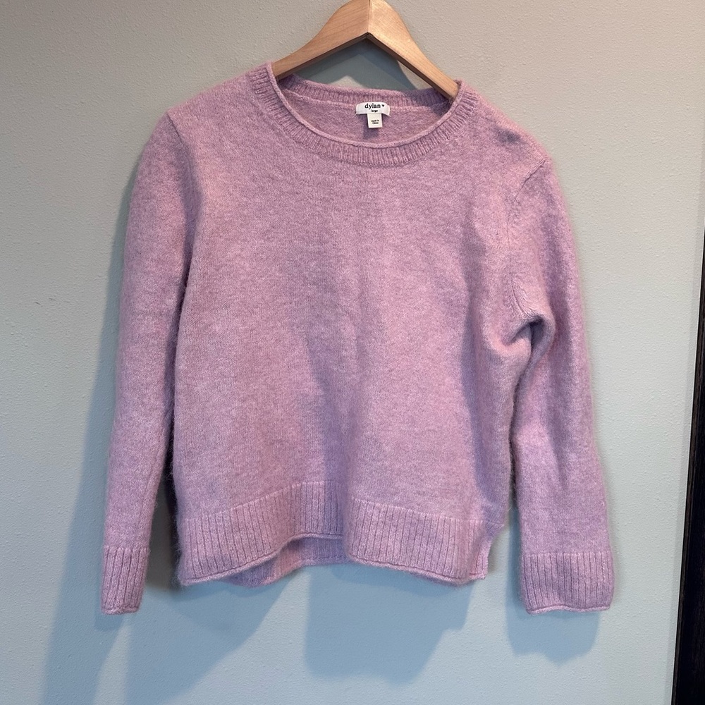 Dylan Alpaca Wool Blend Pink/Purple Cropped Fuzzy Sweater Crew Neck Cozy Soft